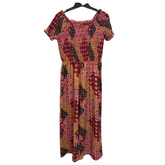 Xhilaration Womens Medium Floral Calico Smocked Short Sleeve Jumpsuit Romper - Picture 1 of 6